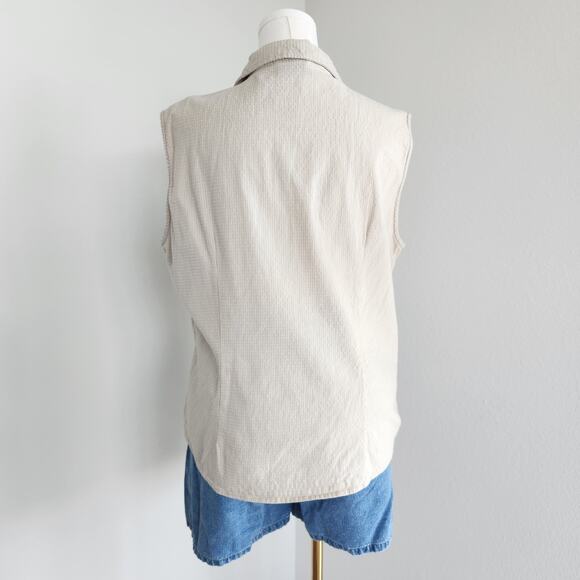 90s Classic Elements Tan White Plaid Sleeveless Flannel Shirt Button Down L - Picture 6 of 8